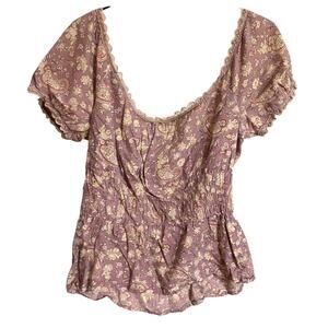 Y2K Fire Los Angeles Top L Off Shoulder Ruched 100% Cotton VTG Pink Fairycore